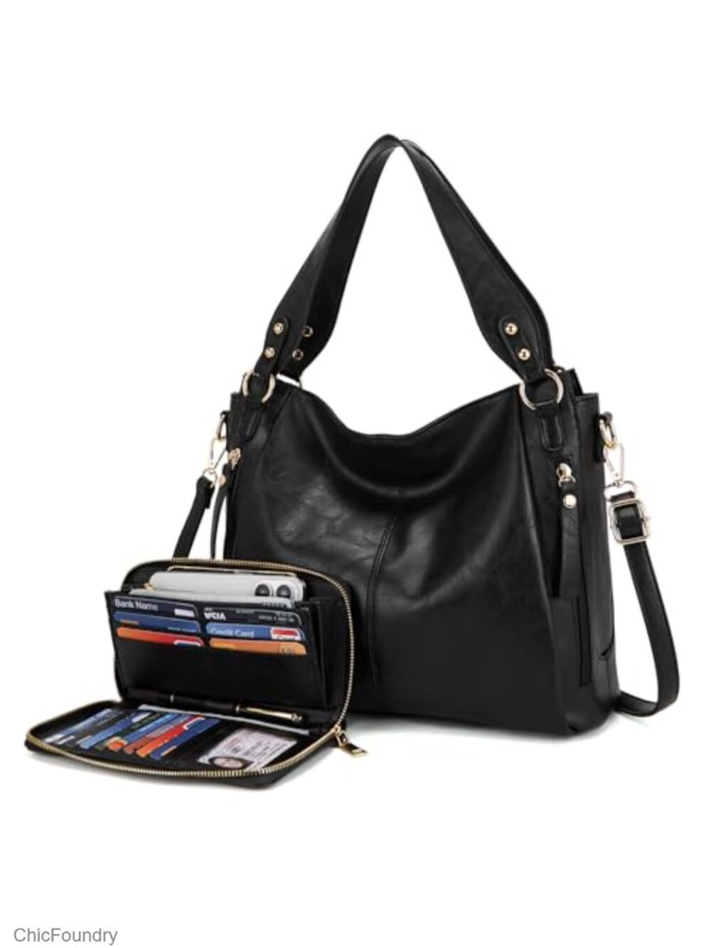 Women's Hobo Handbags Set of 2 with Wallet, RFID Blocking, Faux Leather Tote